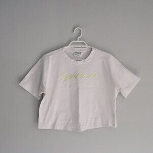 Gymshark White Cropped Med Embroidered Graphic Casual Crew Neck Pullover T-Shirt